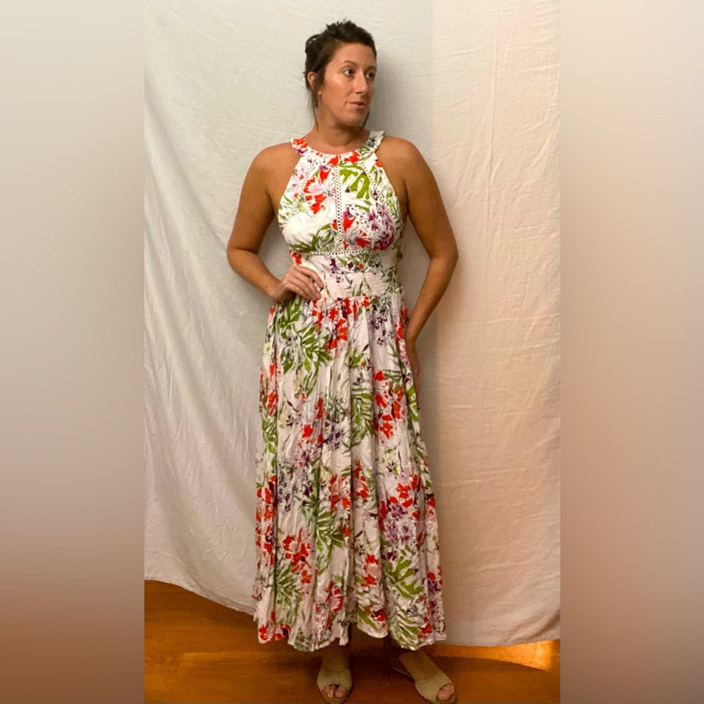 Floral maxi cutout crochet dress Medium Abel the Label anthropologie
